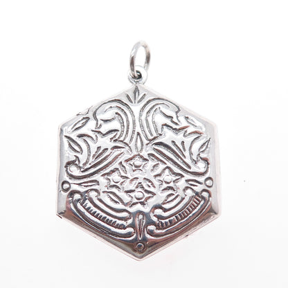 925 Sterling Silver Vintage Ornate Floral Locket Charm Pendant