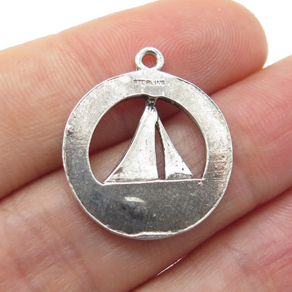 925 Sterling Silver Vintage Atlantic City New Jersey Sailboat Round Pendant