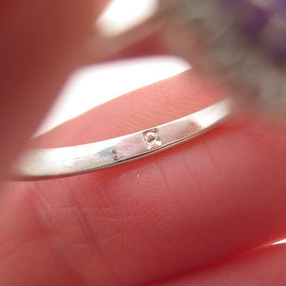 925 Sterling Silver Vintage Real Amethyst & White Topaz Ring Size 8.25