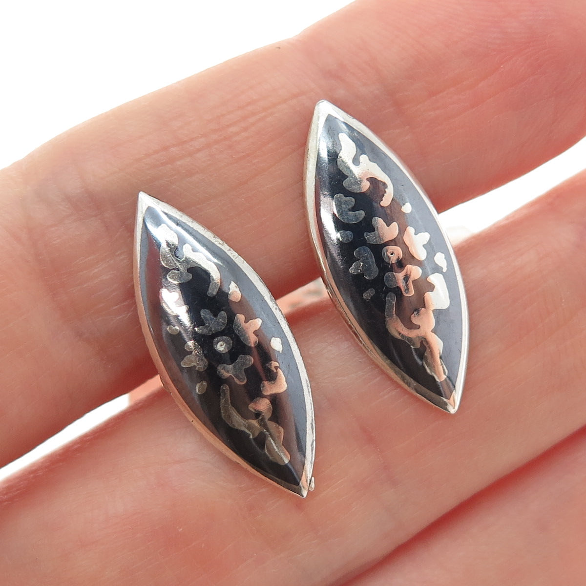 925 Sterling Silver Antique Siam Niello Hindu Goddess Cufflinks