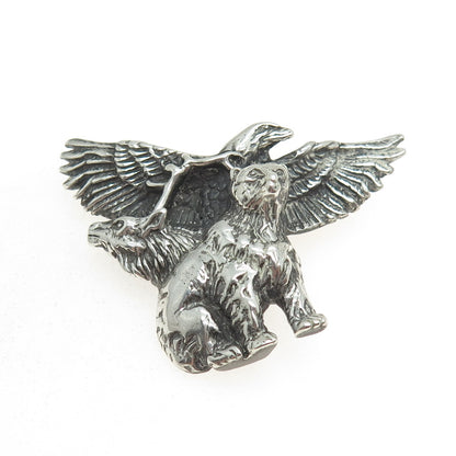 SHUBE 925 Sterling Silver Vintage American Eagle & Bear Pin Brooch