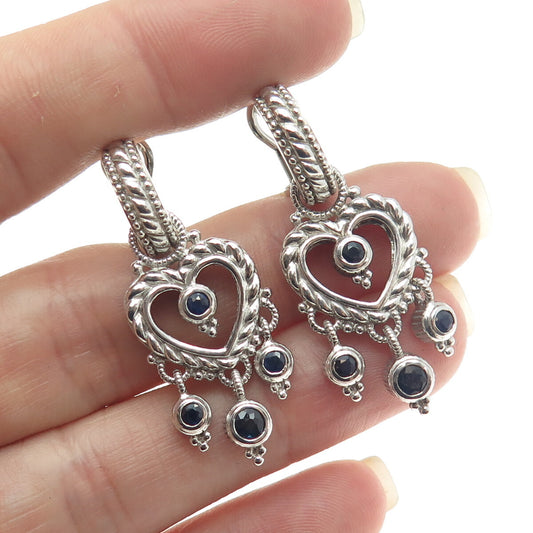 JUDITH RIPKA 925 Sterling Silver Real Sapphire Heart Charm Omega Back Earrings