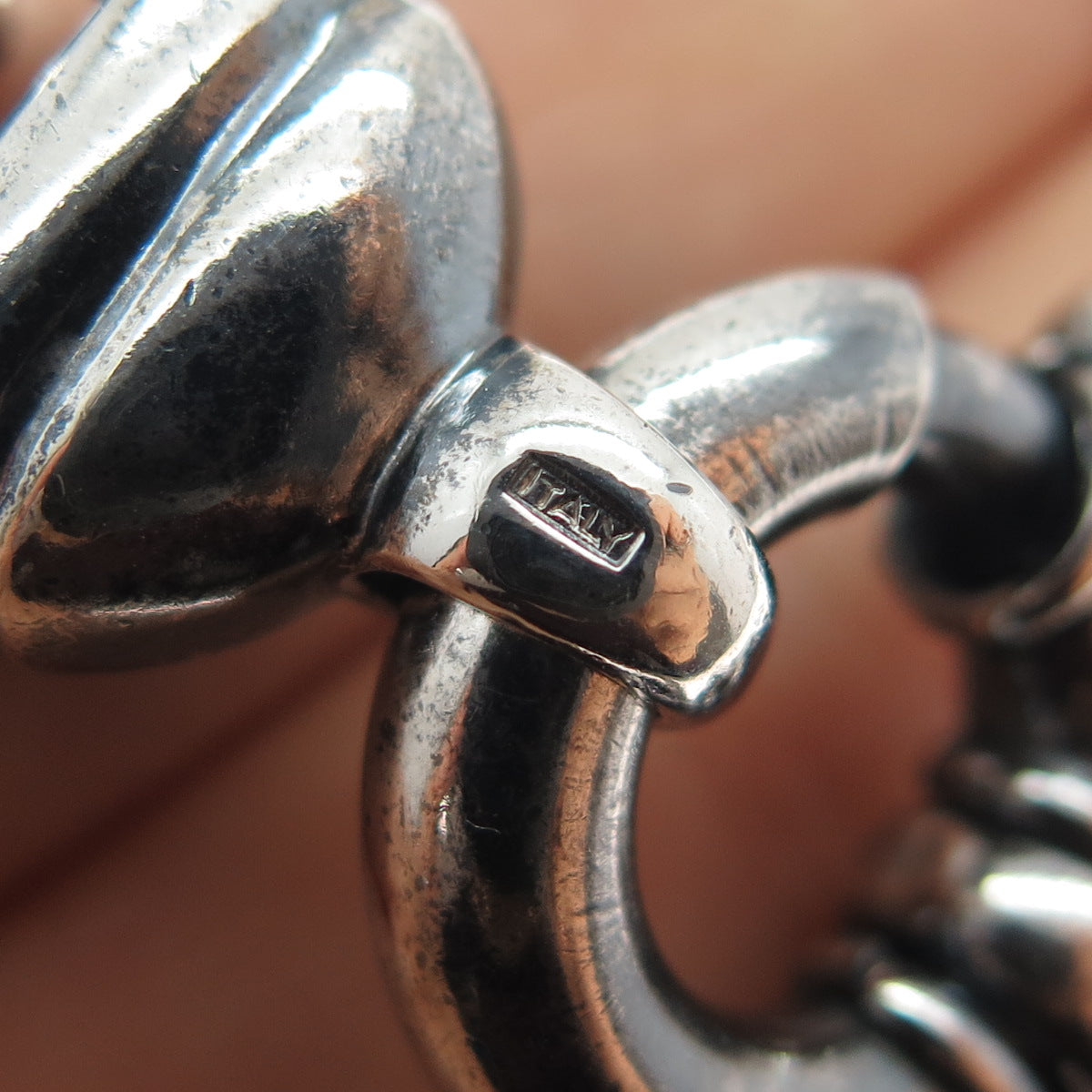 925 Sterling Vintage Italy Heavy 164.5g Modernist Oxidized Chain Necklace 16"