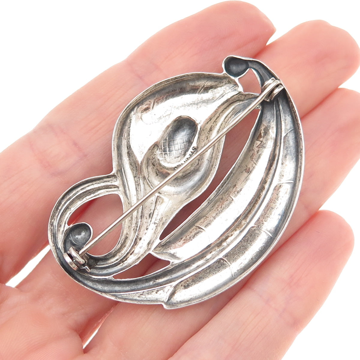 925 Sterling Silver Vintage Calla Lily Floral Oxidized Pin Brooch