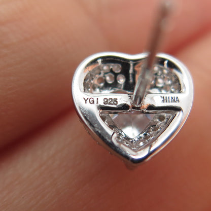 925 Sterling Silver Heart & Round-Cut C Z Stud Earrings