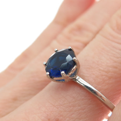 DAZZLERS 925 Sterling Silver Round-Cut Nano Blue Sapphire Ring Size 8