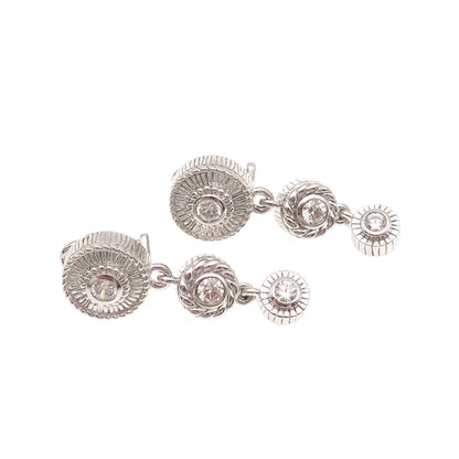 Judith Ripka 925 Sterling Silver Round-Cut C Z Omega Back Dangle Earrings