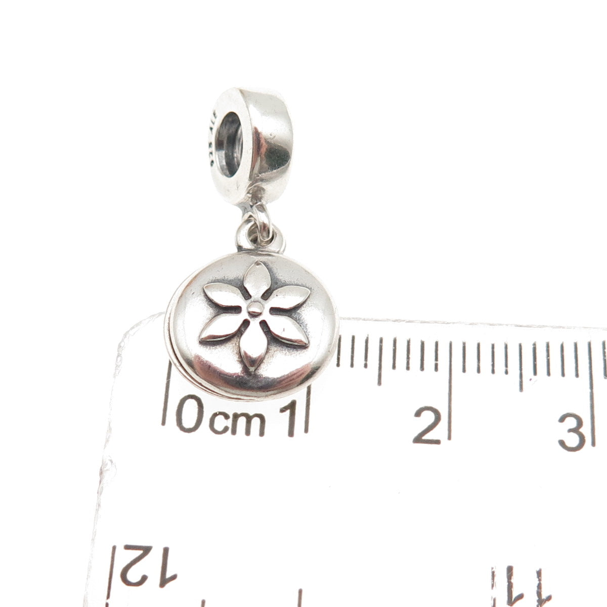 PANDORA 925 Sterling Silver Lucerne Flower Amulet Double Dangle Charm