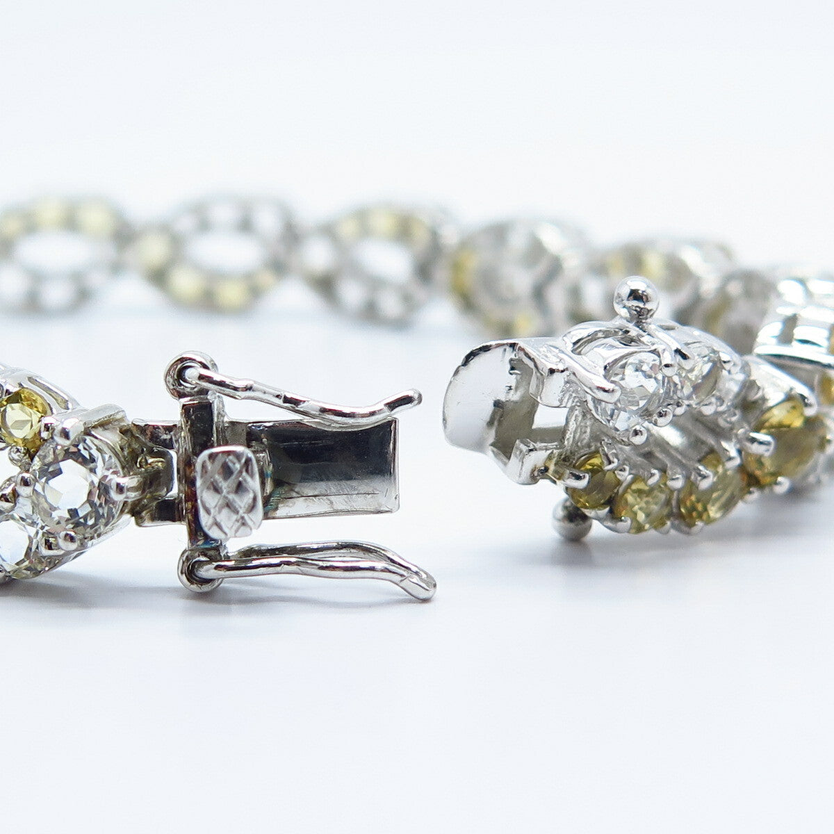925 Sterling Silver Real White Topaz & Citrine Gem Tennis Link Bracelet 7"