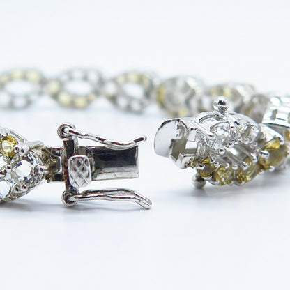 925 Sterling Silver Real White Topaz & Citrine Gem Tennis Link Bracelet 7"