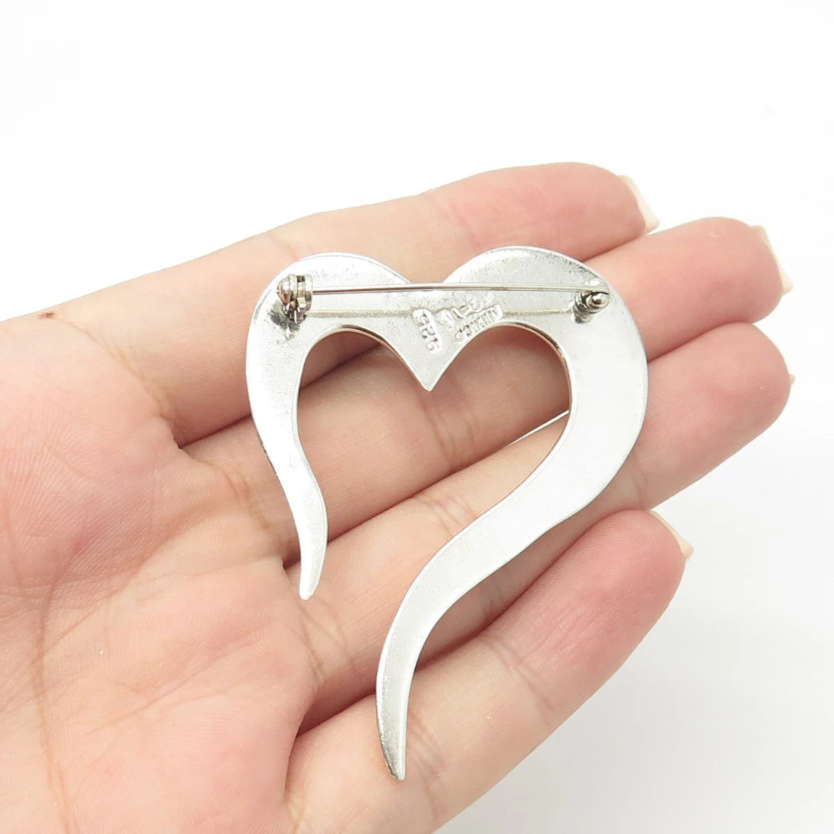 925 Sterling Silver Vintage Mexico Open Heart Pin Brooch
