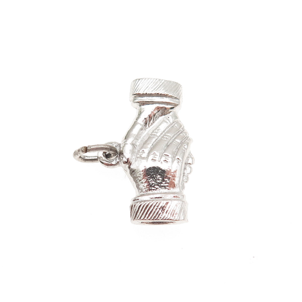 925 Sterling Silver Vintage Handshake 3D Mini Charm Pendant