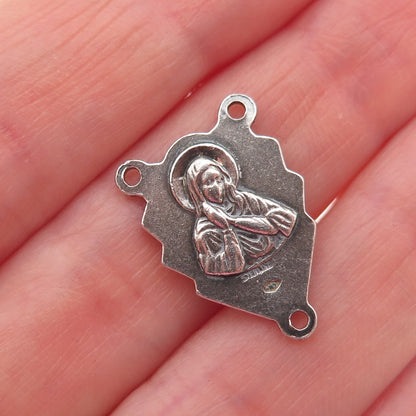 925 Sterling Silver Antique Art Deco Jesus Sacred Heart Rosary Chain Pendant
