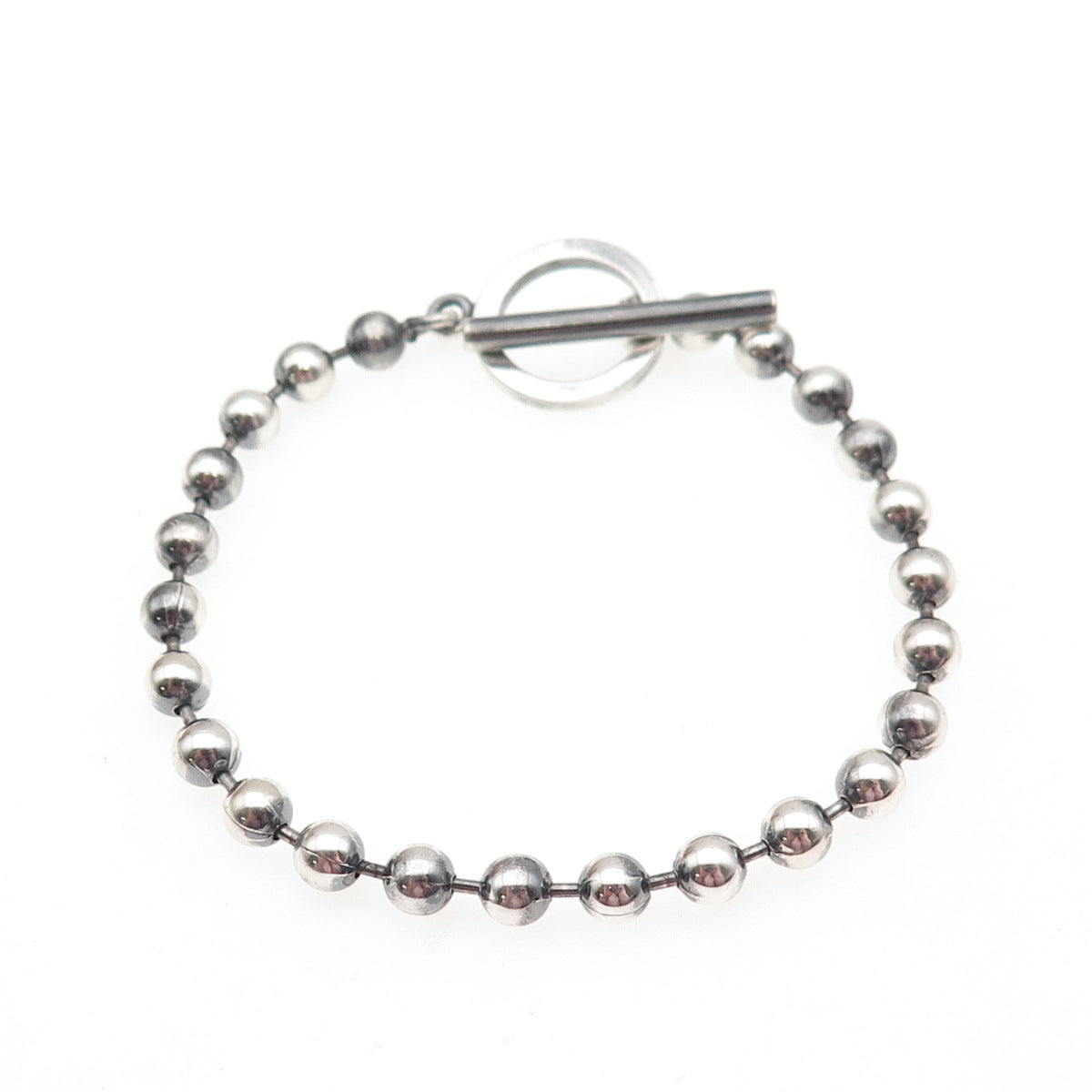 925 Sterling Silver Vintage Italy Ball Beaded Link Bracelet 6.75"