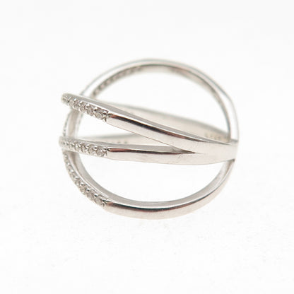 925 Sterling Silver Round-Cut C Z Crisscross Ring Size 7