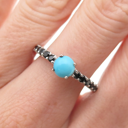 Chuck Clemency 925 Sterling Silver Real Turquoise & Black Spinel Ring Size 8