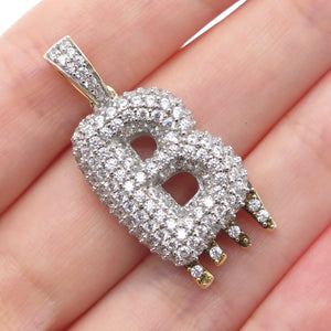 925 Sterling Silver Gold Plated Round-Cut Shaped C Z Letter B Sparkle Pendant