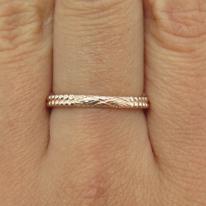 925 Sterling Silver Rose Gold Plated Granulated & Braided Band Ring Size 8.25