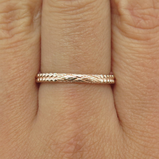 925 Sterling Silver Rose Gold Plated Granulated & Braided Band Ring Size 8.25