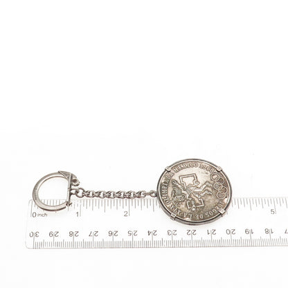 925 Sterling 720 Silver Coin Vintage 1968 Mexico 25 Pesos Olympic Games Key Fob