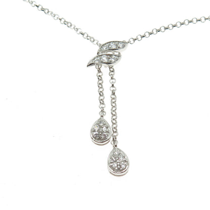 925 Sterling Silver Round-Cut C Z Drop Bolo Chain Necklace 18"