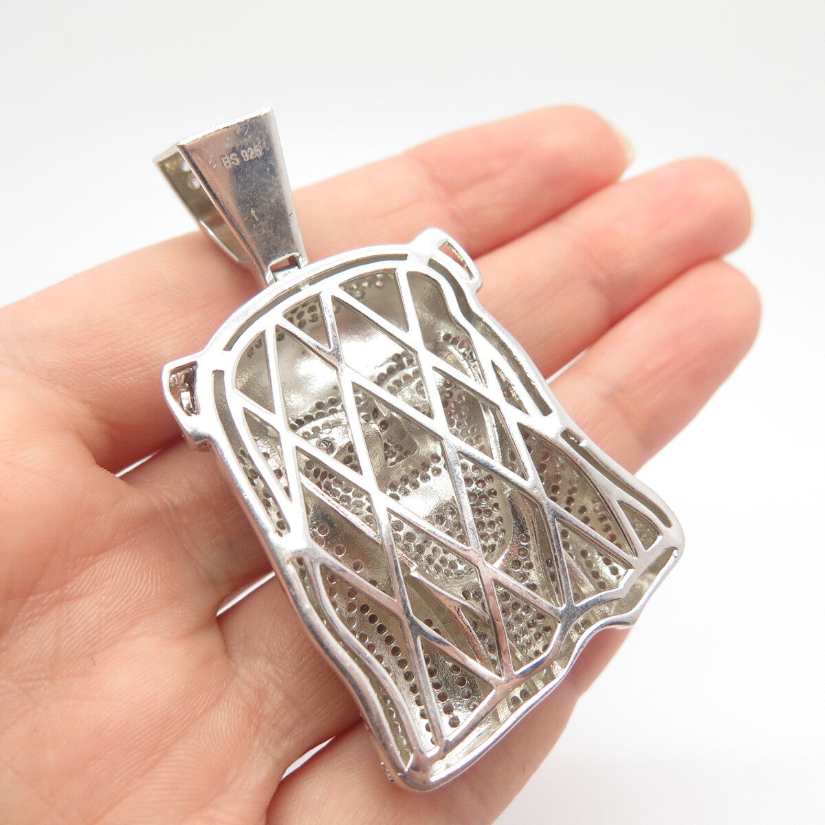 925 Sterling Silver Pave C Z Jesus Religious Pendant
