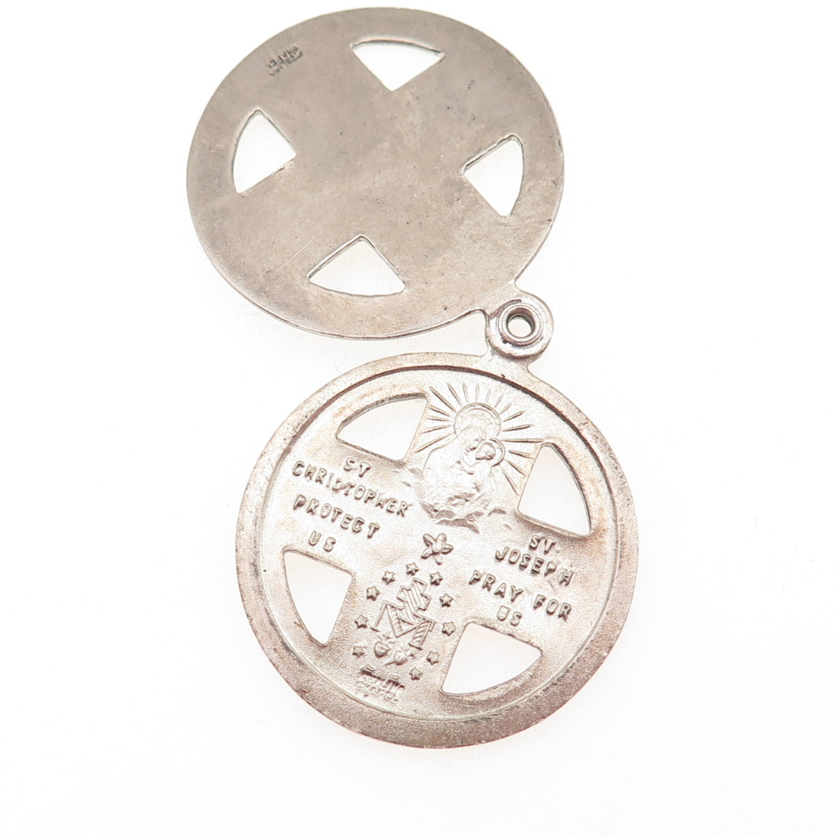 CHAPEL Sterling Antique Enamel Land Sea Air Four-Way Cross Medal Slide Pendant