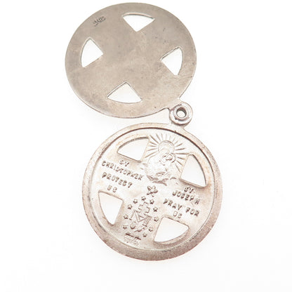 CHAPEL Sterling Antique Enamel Land Sea Air Four-Way Cross Medal Slide Pendant