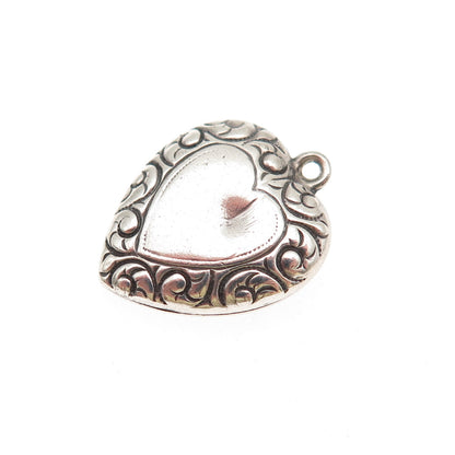 925 Sterling Antique Art Deco Engraved Heart Chatelaine Mini Charm Pendant