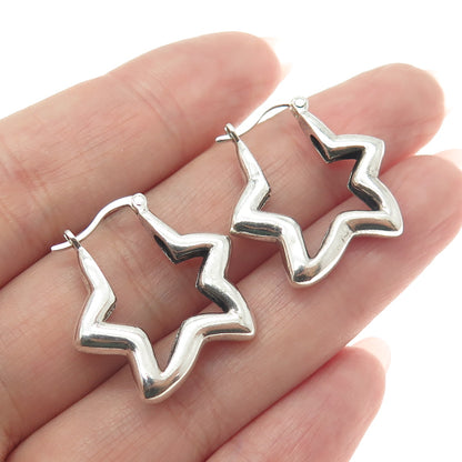 925 Sterling Silver Vintage Modernist Star Hoop Earrings