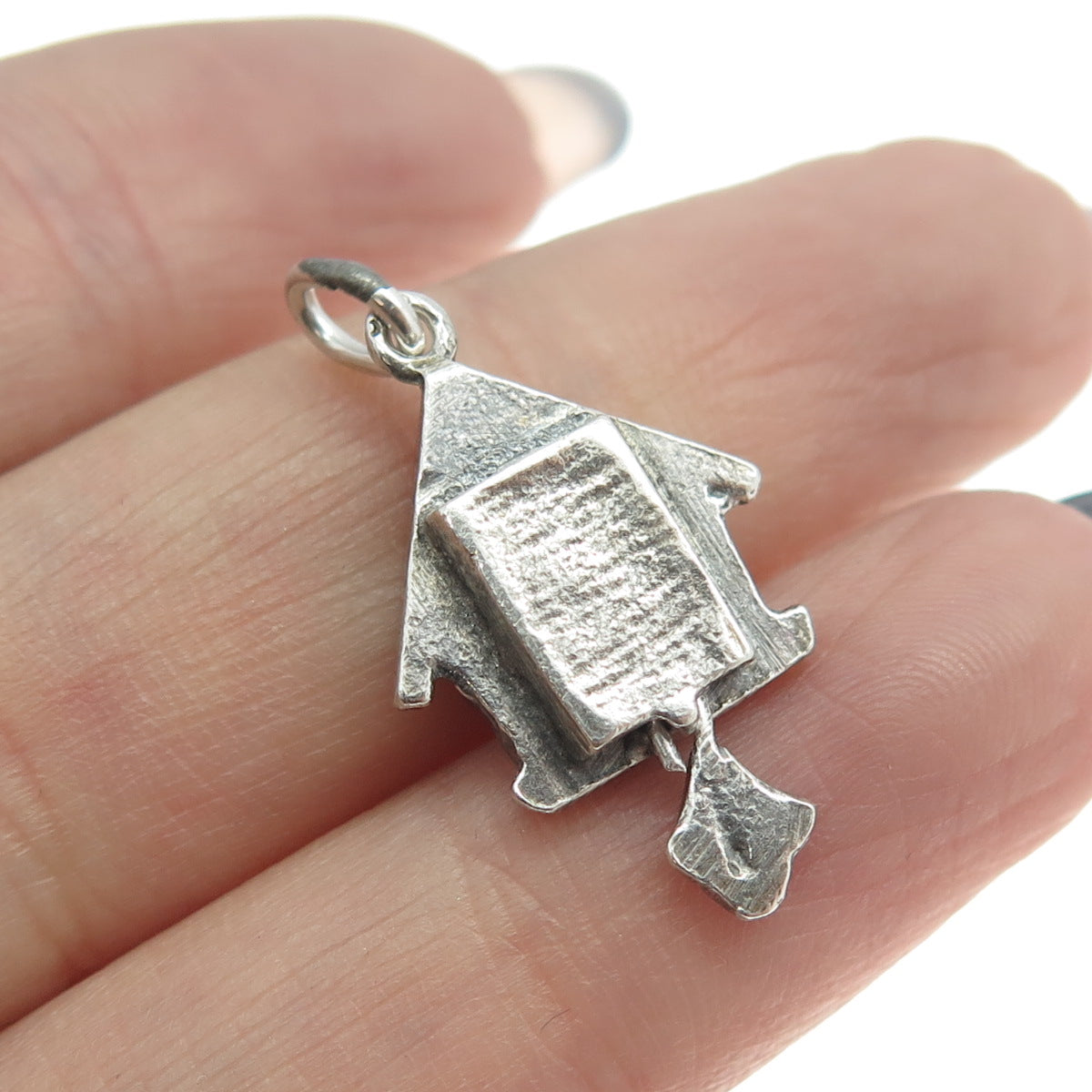 800 Silver Vintage Cuckoo Clock Minimalist 3D Charm Pendant