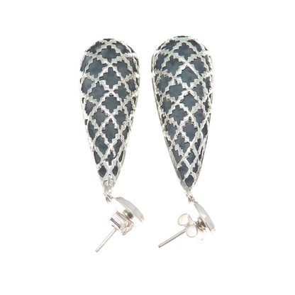 PLATELLA 950 Silver Vintage Fence Teardrop Oxidized Dangle Earrings