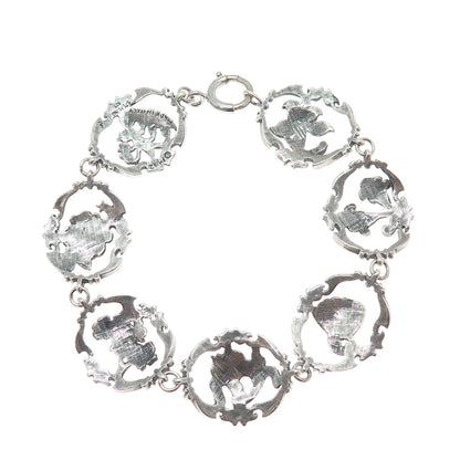 FRANKLIN MINT Sterling 1/20 12K GF Vintage 1982 Flower Panel Link Bracelet 7.25"