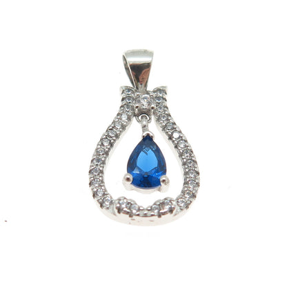 925 Sterling Silver Pear-Cut Lab-Created Sapphire & Round-Cut C Z Mini Pendant
