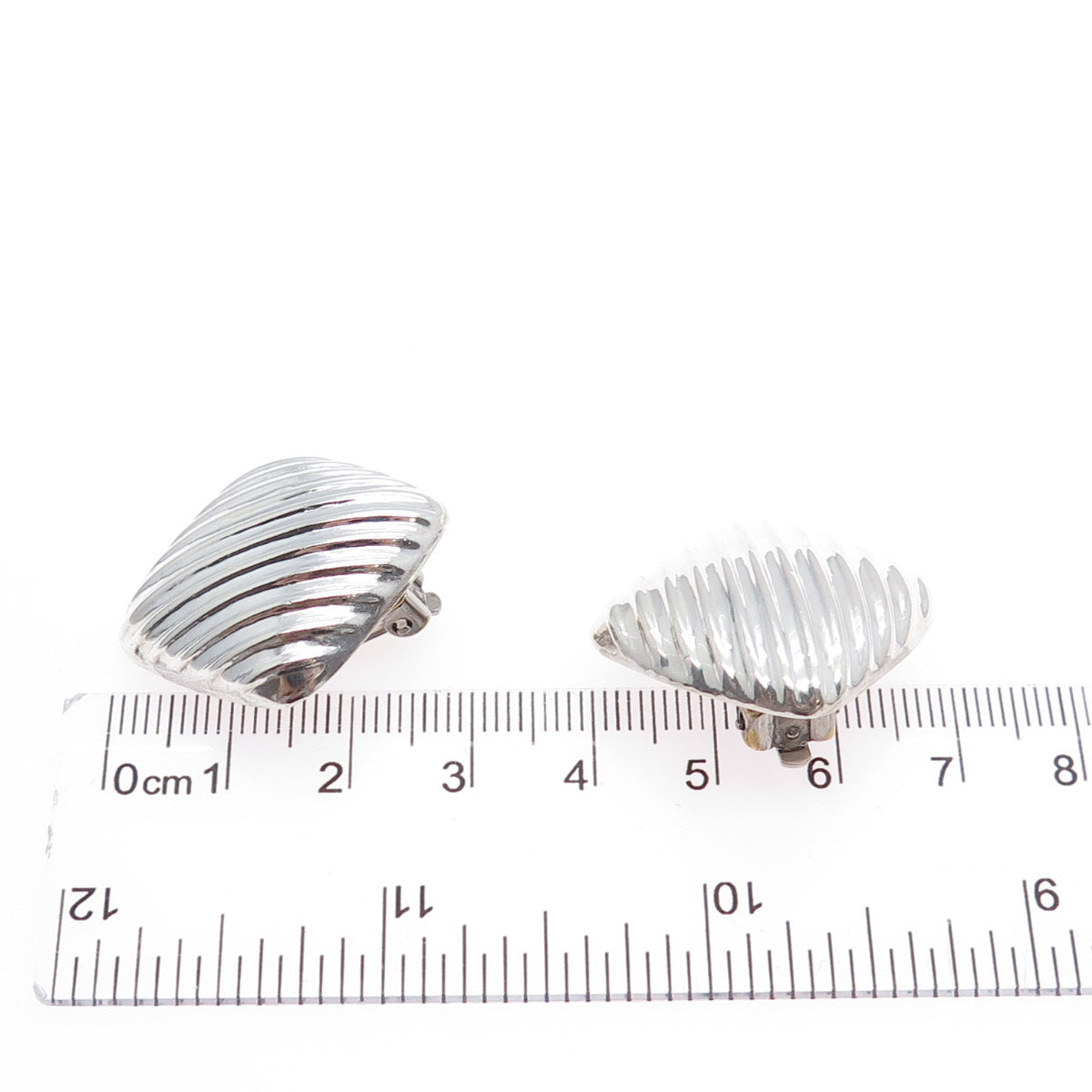925 Sterling Silver Vintage Mexico Modernist Ribbed Clip On Earrings