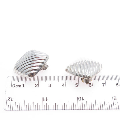 925 Sterling Silver Vintage Mexico Modernist Ribbed Clip On Earrings