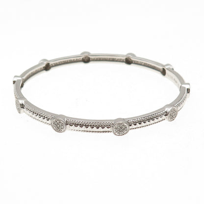Leslie 925 Sterling Silver Real Round-Cut Diamond Station Bangle Bracelet 8.25"