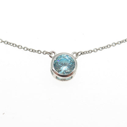 925 Sterling Silver Round-Cut Shaped Blue C Z Rolo Chain Necklace 18"