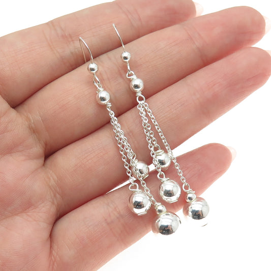 925 Sterling Silver Beaded Cable Chain Dangling Earrings