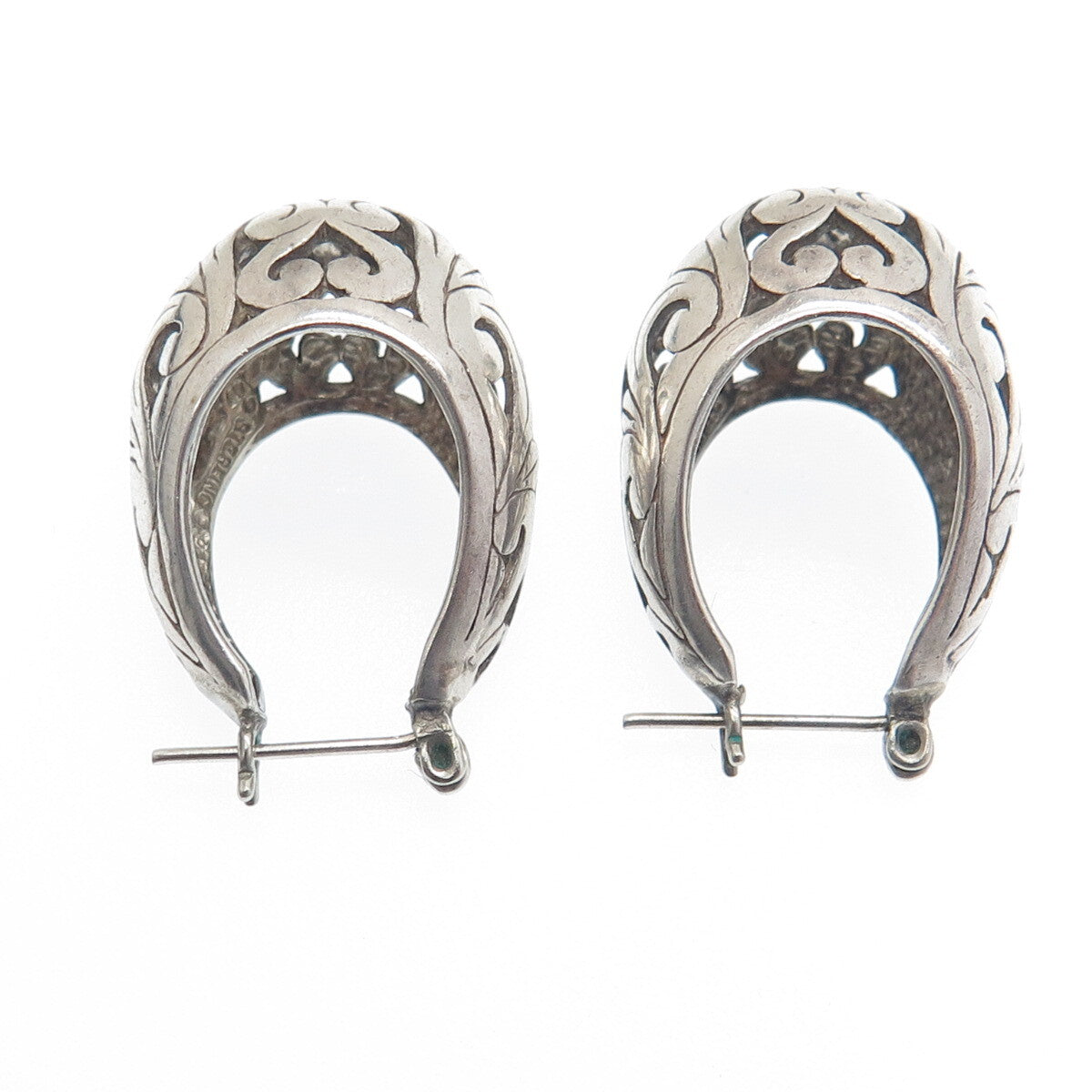 925 Sterling Silver Vintage Floral Ornate Oval Hoop Earrings