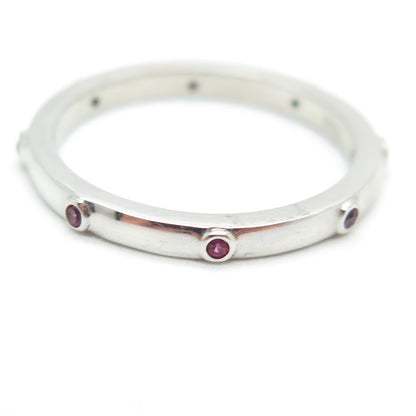 925 Sterling Silver Round Lab-Created Pink Sapphire Stackable Band Ring Size 7