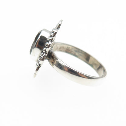 925 Sterling Silver Vintage Real Smoky Quartz Spiral Oxidized Ring Size 7.5