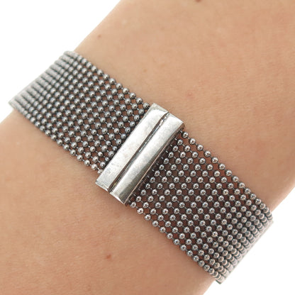 HAN 925 Sterling Silver Vintage Italy Oxidized Beaded Mesh Link Bracelet 7.25"