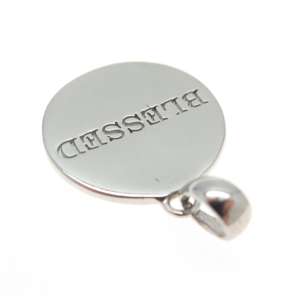 925 Sterling Silver Vintage "Blessed" Round Pendant