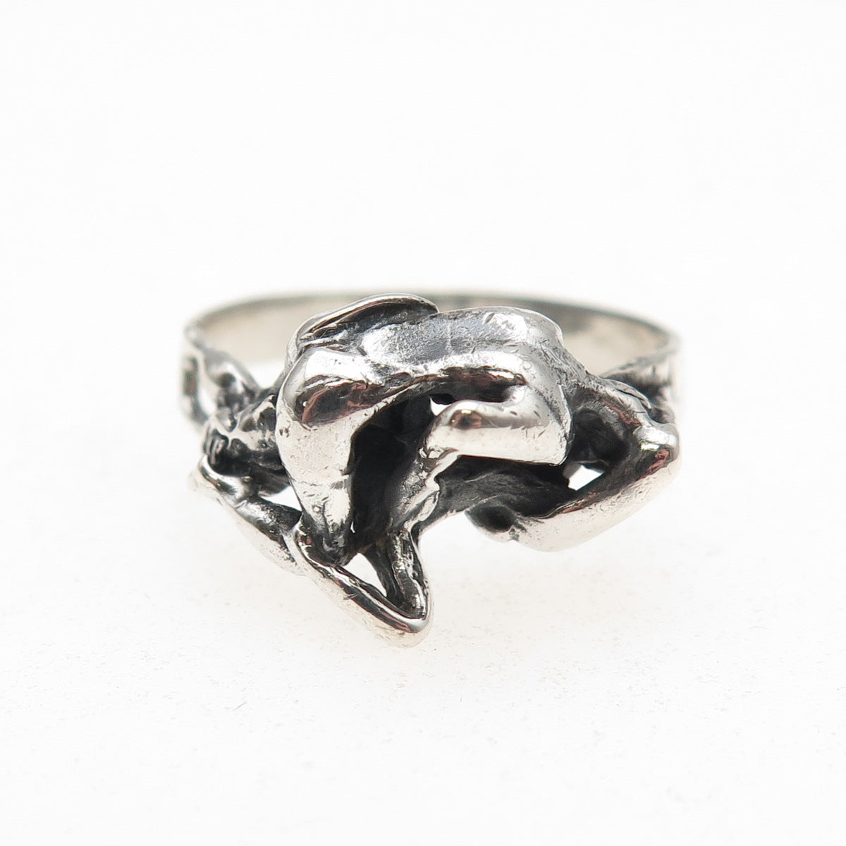 925 Sterling Silver Vintage Erotic Scene Oxidized Ring Size 9.75