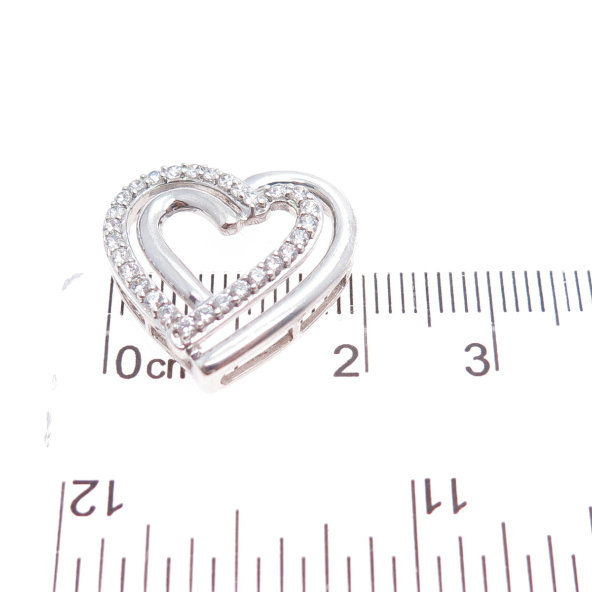 JH YOUNG 925 Sterling Silver Round-Cut C Z Heart Slide Charm Pendant