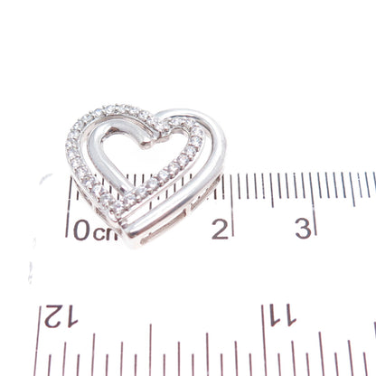 JH YOUNG 925 Sterling Silver Round-Cut C Z Heart Slide Charm Pendant