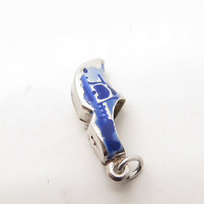 835 Silver Vintage Blue Enamel Boot Shoe Charm Pendant