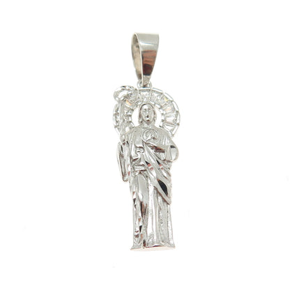 DM 925 Sterling Tapered Baguette-Cut Shaped C Z St. Jude Religious Pendant