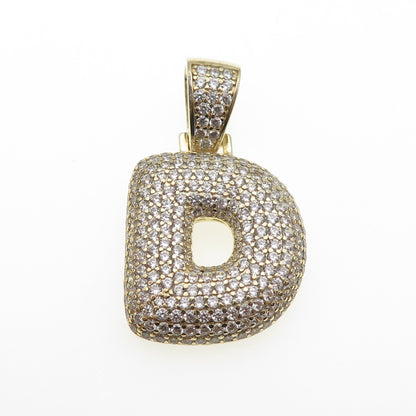 925 Sterling Silver Gold Plated Round-Cut C Z Letter D Initial Pendant